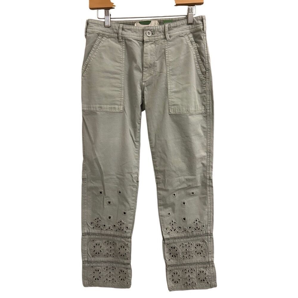 Anthropologie the Wanderer Boho cropped pants eyelet cotton sage green 27